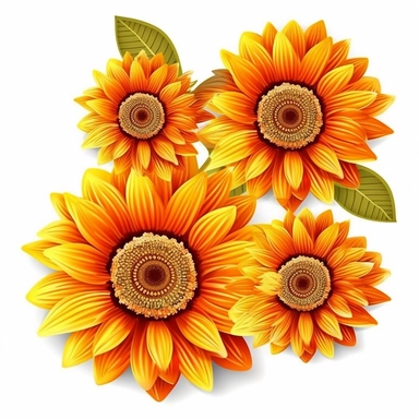 Beautiful 3D Sunflowers Daisy Sublimation Clipart,Cartoon, hyper realistic, intricate detail, illustration style,high solution,on the white background