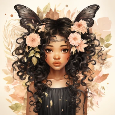 Watercolor Floral pastel Fairy Girl Clipart Bundle,Commercial Use,floral dark skin airy with braids beautiful wings, , girl clipart, watercolor fairy,black girl magic HD, detailed pasel colored hues, cartoon realism