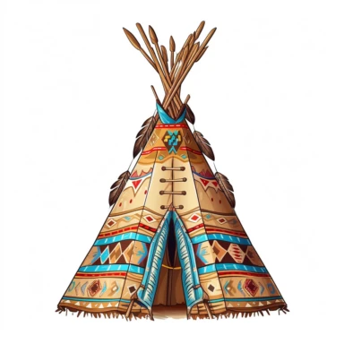 Cute Beautiful Native American Tipi Sublimation Clipart, Cartoon, hyper realistic, intricate detail, illustration style, high solution, on the white background
