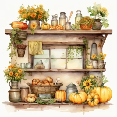 watercolor country kitchen clipart