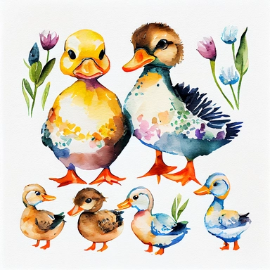 Ducky Ducks Art, Watercolor Clipart, white background,