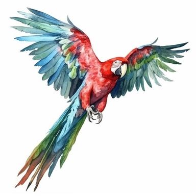 watercolor, clipart, Green Wing Macaw Parrot, highly detailed