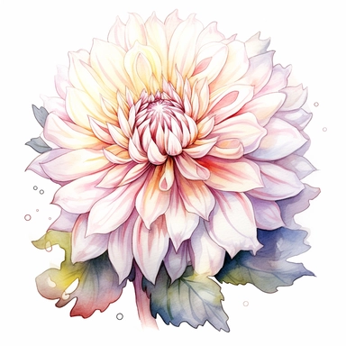 Watercolor snow white dahlia clipart on a white background in the style of feminine sticker art, Tanya Shatseva, storybook illustration, pure and pristine shades, Georgia O'Keeffe, flower and nature motifs, colored line art, colored outlines, cottagecore design, watercolor on white background, ombre, warm tones, colored line art, colored outlines, iridescent ombre, gradient shading, winter snow tone, vibrant digital art oil paint photorealism, an illustration of a colored flower, meticulous sket