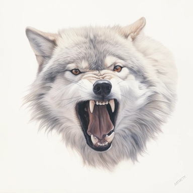 watercolor for a clipart with a white background of a wolf growling, hyperrealism, painted by mary jane ansell