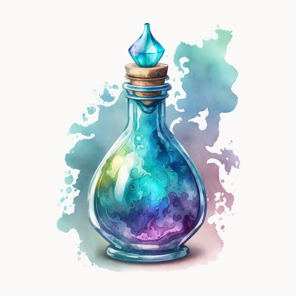 Watercolor potion bottle: Paint a tall, skinny, thick glass, half empty ...