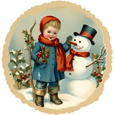 vintage christmas card snowman clipart