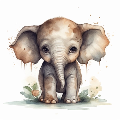 the cutest baby elephant with big round eyes and a friendly trunk clipart, exploring, full Illustration, 4k, sharp focus, watercolor, smooth soft skin, symmetrical, soft lighting, detailed face, concept art, muted colors, watercolor style, children's style fairy tales, chibi kawaii, Perfect face, detailed face, delicate face, perfect sharp lips, detailed eyes. Craig Davison, Aubrey Beardsley, Conrad Roset, Aikut Aidogdu, Agnes Cecil, watercolor style clipart