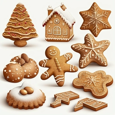 illustration clipart set christmas gingerbread treats hd realistic white background and white margins