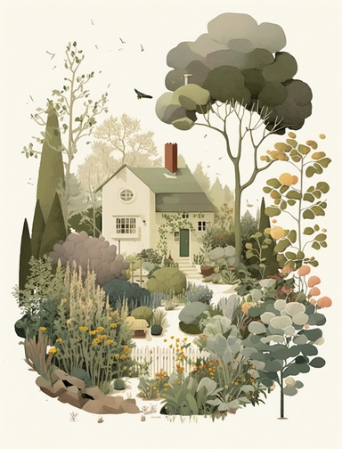 lovely suburban residential vegetable garden with flowers, in the style of Ryo Takemasa, xuan loc xuan, Lisa Audit, Anastasia Suvorova, Jon Klassen, greg tocchini, Depaysement, fantastic realism, tranquil and serene, anemoia, white background, vector, clipart, elaborate, ultra-detailed, best quality illustration, well composed, vibrant colors, high definition, UHD