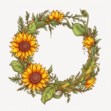 Cartoon, clipart, a laurel wreath, with sunflowers in the wreath