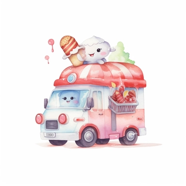 watercolor illustration of adorable cute Emergency vehicle kawaii, digital art, concept,art,8k,hd,kawaii,isolated,detailed,white backround, clipart
