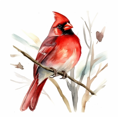 Watercolor Red Cardinal during winter clipart, realistic, photorealistic, highly detailed