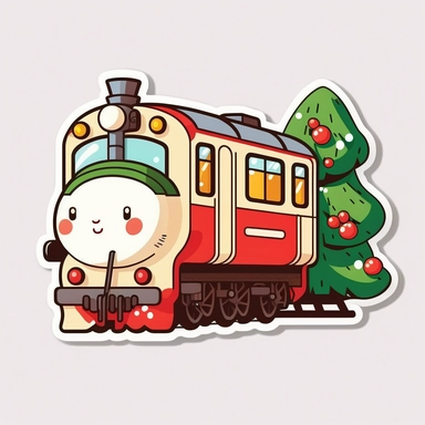 vector sticker design, anime style Christmas Train clipart, white background, flat colors