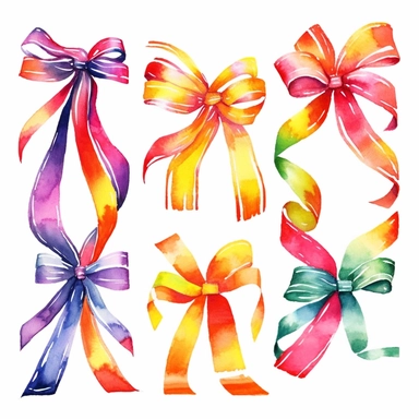 Watercolor Rainbow ribbon banners cliparts