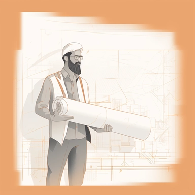 vector design, architect holding blueprint, flat modern illustration, clipart, white background, soft gradient transition, in the style of warm color palette, natural pastel colors, in gray beige graphite and orange colors, object portraiture specialist, uniformly staged images, animated illustrations