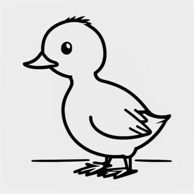 Simple outline of a duck, kids cartoon, minimalist, black on white, lineart, 2d flat file, silhouette, clipart, uninterrupted outline as in an svg, perfect outline corners, make it an outline svg and fill color white, exact outline, the line should not be thickened, the line should not be thicker or thinner, the outline of the line should be thin, maximum 1 millimetre.