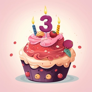 3rd of birthday cake, Clipart, Vector Style, Logo design, White Background
