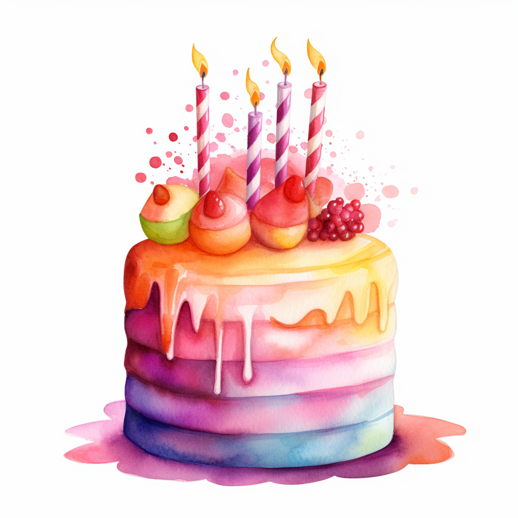 watercolour birthday cake for little girl, clipart on white background ...