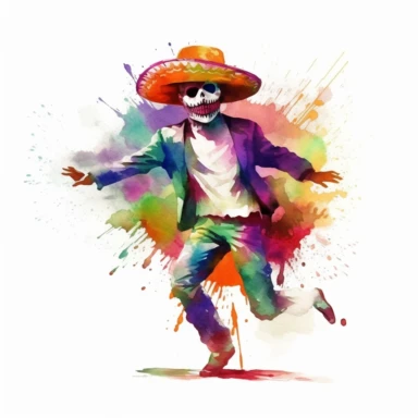 dia de los muertos, dance, man, sombrero, colorful, paint, white background, clipart