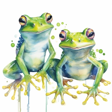 watercolour illustration free brushstrokes, beautiful and joyful, green frogs, mark brooks, naturecore, animal clipart, isolated on a white background,
