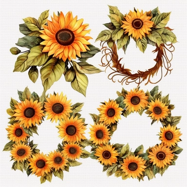 Watercolor Sunflowers Clipart, sunflower wreath, fall sunflower floral bouquets in PNG format instant download for commercial use