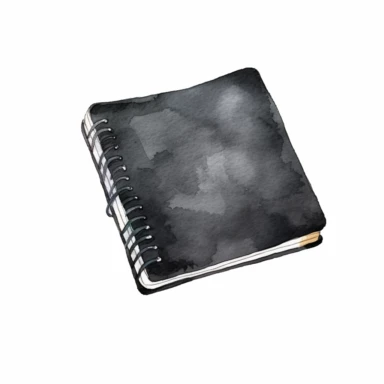 watercolor, Top view empty paper notepad for drawing or writing diary Clean notebook for planning with coziness things on the desk. Workplace organization for inspiration and productivity png Full body realistic cartoon in 32K UHD cute. 15 cm thick outline. Black color. There was no shadow on the ground. 8k with realistic watercolors and detailed illustrations. PNG clipart, transparent white background