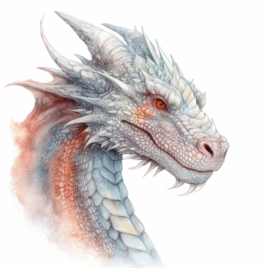 portrait of an ancient dragon, crayon drawing clipart, white background