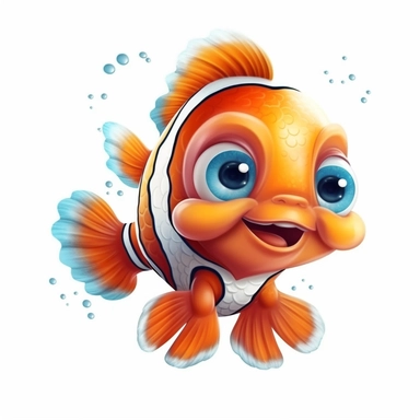 happy cute baby clown fish , full body, hand draw Illustration clipart, 4K, extremely detailed