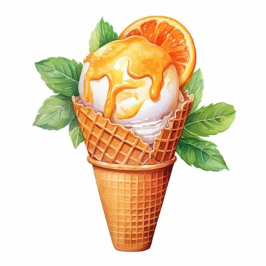 Watercolor clipart very detailed orange icecream. White background