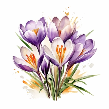 Watercolor crocus flowers bouquet Clipart, white background, no text