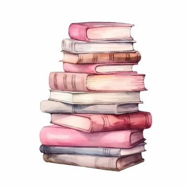 pile of books, dusty pink and pink palette, super cute, so adorable that is breaks your heart, full body, watercolor clipart, isolated on white background, cute-core