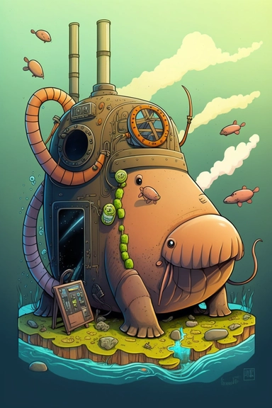 trident, pioneer, boiler, germ, TV, walrus book illustration style, by Digital-Vector-Illustration Jordan-Grimmer-Concept-Painting, watercolor clipart, hyperdetailed painting, beautiful scene, cartoon, flat colors, 50mm, f1.4