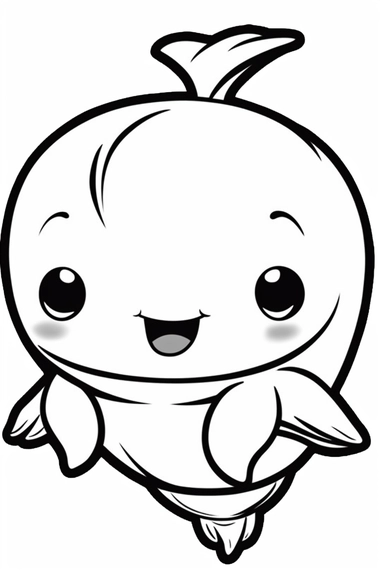 cute chibi whale closeup , clipart style of coloring book for children, super simple, thick, clear, lines, black and white, white background