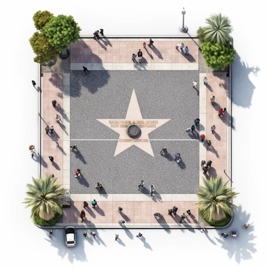 clipart Hollywood Walk of Fame, Los Angeles, America , top view , photo realistic, white background