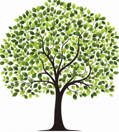 green tree and leaves clipart in cartoon style vector illustration, in the style of paper cut-outs, creative commons attribution, color theory, animated gifs, subtle coloring, black and white, transparent background, martin creed, a. j. casson