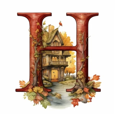 the letter H clipart, white background, fairytale