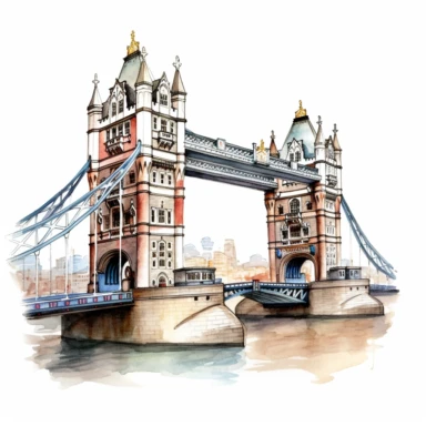 London bridge UK, watercolour illustration clipart, extremely detailed, 4k, high quality, isolated on white background