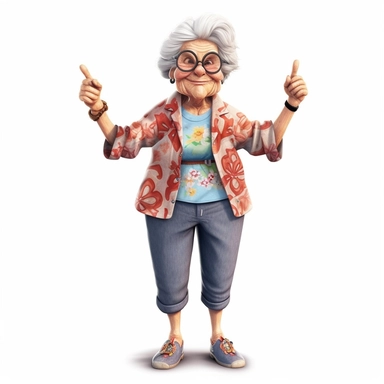 Beautiful Funny Happy Face Grandma Dressing Summer clothes full body Sublimation Clipart,Cartoon,hyper realistic, intricate detail, illustration style,high solution,on the white background