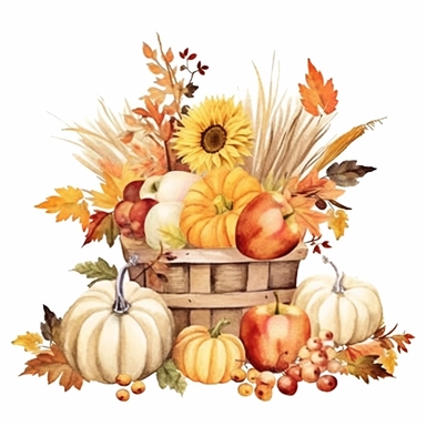 illustration watercolor hello fall clipart, in the style of nostalgic rural life depictions, wood, high resolution, album, folio and fan formats, elaborate fruit arrangements, prairiecore, light white and amber