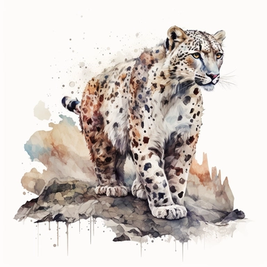 a snow leopard, in the style of realistic watercolor paintings, rusty debris, chen zhen, sketchy, angular simplicity, ivan marchuk, stock photo grid-based, clipart, isolated on a white background