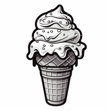 ice cream clipart, cartoon style, no background, black and white