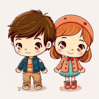 clipart of boy and girl bestfriends Simple cute beauty 8k 4d high quality