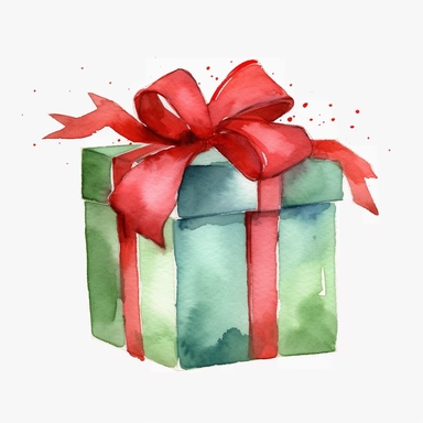 simplified clipart of christmas present, simple shapes, no watermark, no lines, no outlines, clipart, featured on dribble, cartoon, minimalist, computer vector graphic design clip art, watercolor illustration clipart, watercolour clipart, watercolor illlu