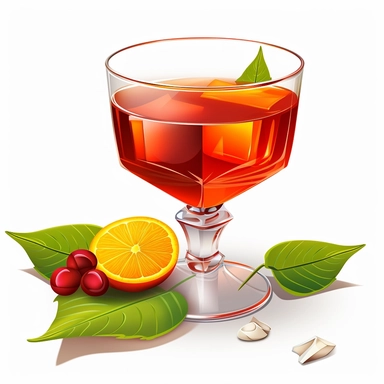 Sharp Illustration of a Negroni Cocktail clipart aginst white background, illustration style, vibrant colors, unreal engine 5, detailed illustration, high resolution, high quality, solid white background