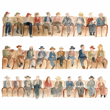 watercolor 1910s 1920s 1930s 1940s theatre spectator rows, illustrations clipart set, simple, , cartoon elements ,different variants ,shows,separate elements with a margin