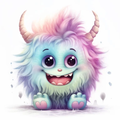 cute baby hairy monster watercolor in pastel colors clipart highly detailed with cute face cute teeth and smiling hyper realistic 16 k high resolutio
