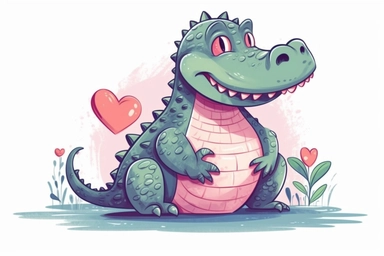 Cute American alligator in valentine Day clipart, cartoon, white background,