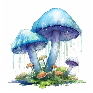 watercolor, hyper realistic, white background, white margins, 16k, ultra detailed clipart, cut out image, hand-drawn, whimsical manhwa style, ultra HD, sharp and clean art a mushroom adapted to an underwater environment. The stem can be elongated and flexible, and the cap can have a shimmering, iridescent appearance. Add aquatic elements like coral or seashells to complete the scene.
