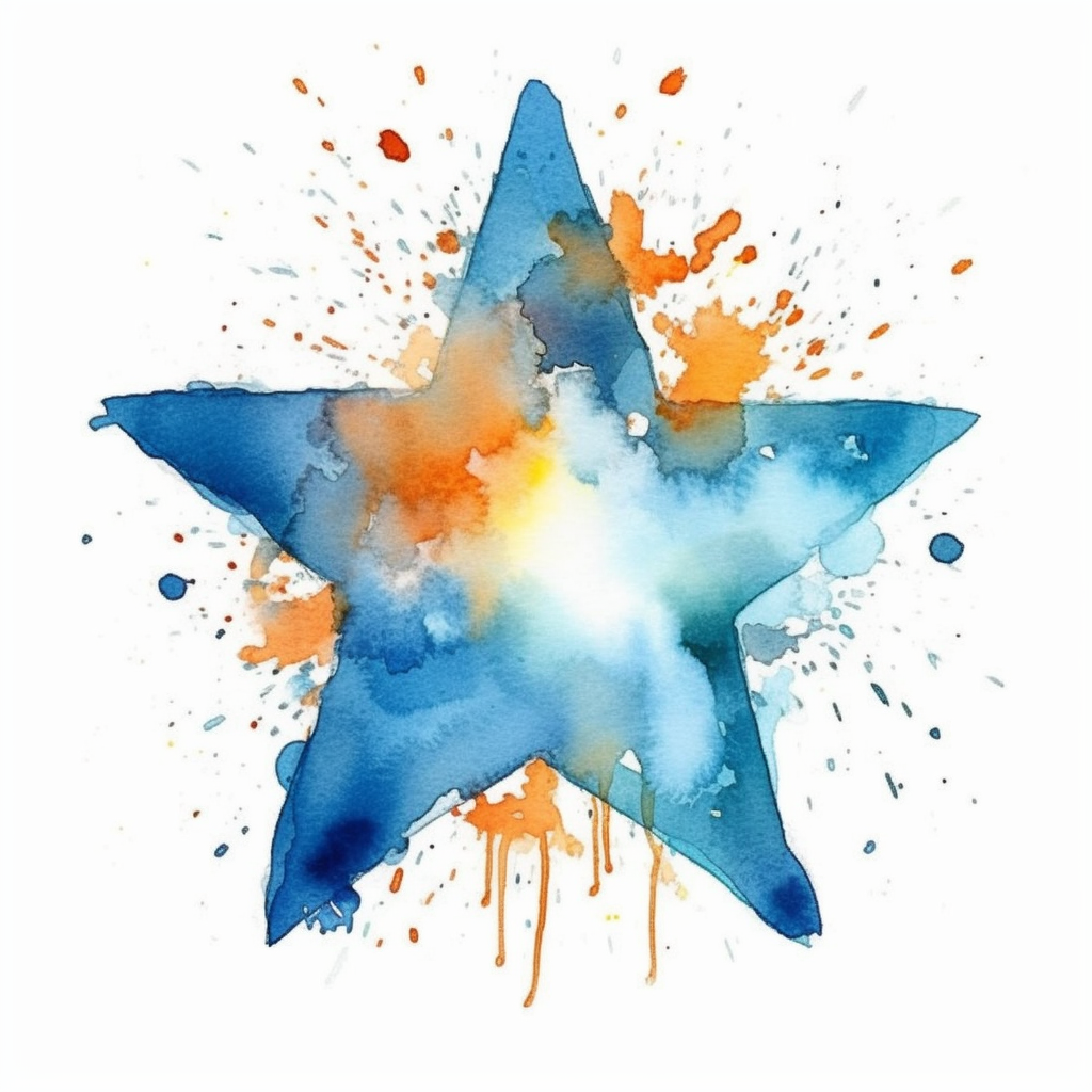 watercolor clipart, one individual star, exploding , white background ...