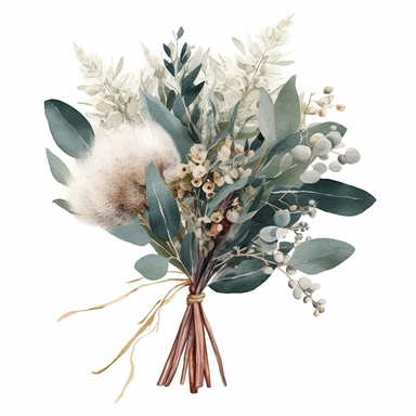 1 tiny boquet of eucalyptus with dried pampas, ideal for wedding stationary, clipart